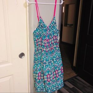 Xhilaration pink & teal strappy dress